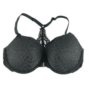 Auden Bra The Radiant Plunge Push-Up Lace Front Closure Lace Overlay Black 32D